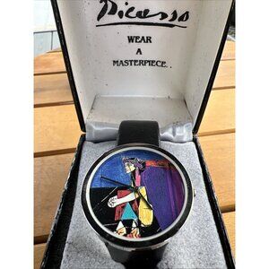 Vintage Pablo Picasso Art Wrist Watch With Black Leather Band W/box Untested